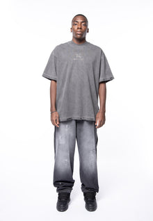 5 pocket black denim vintage wash &amp; spot