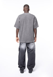 5 pocket black denim vintage wash &amp; spot