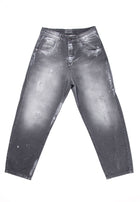 5 pocket black denim vintage wash &amp; spot