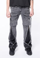 5 wide zip cargo pockets in blak denim