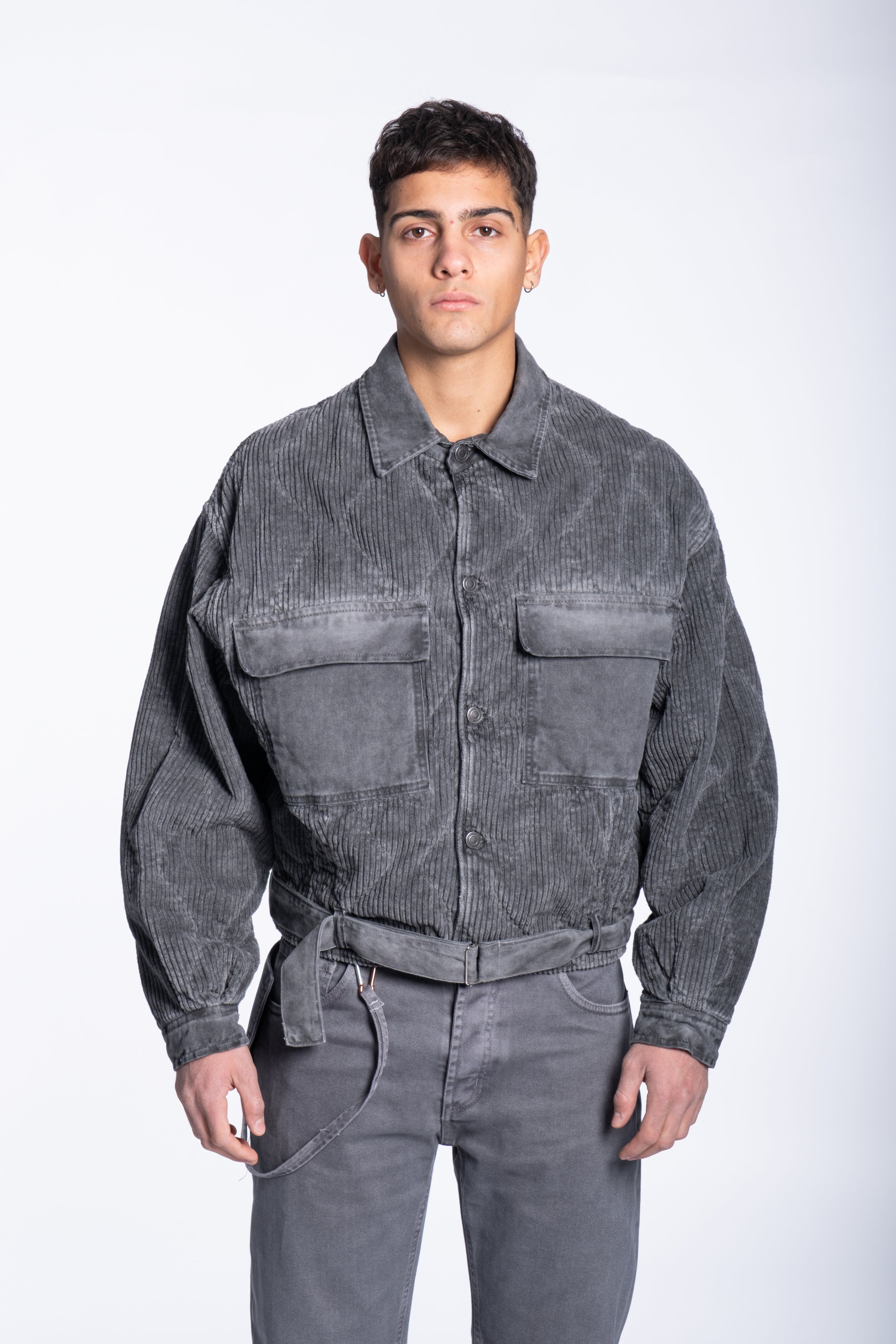 Padded corduroy jacket boxy black