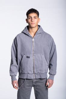 Hoody jacket gray denim full zip