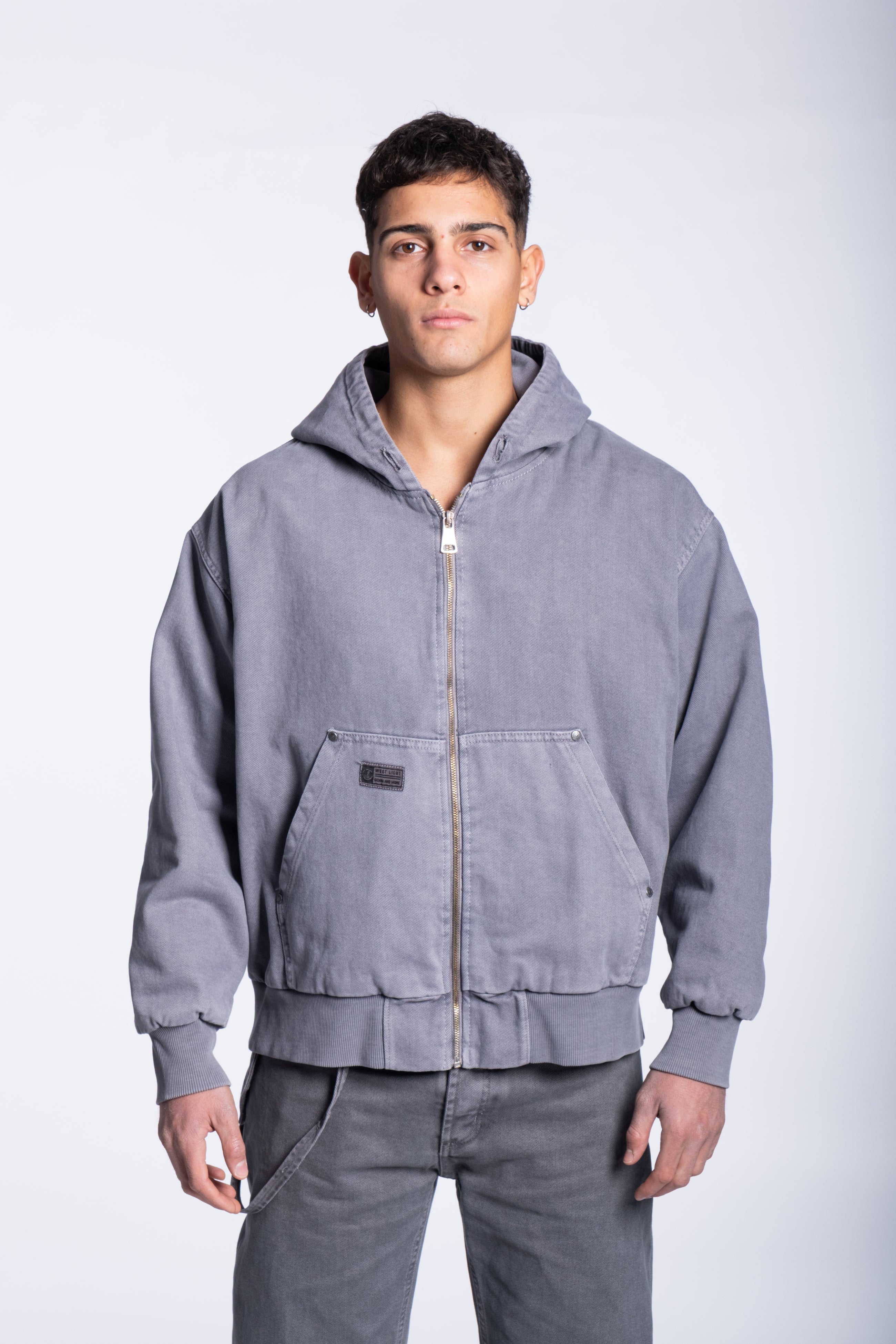 Hoody jacket gray denim full zip
