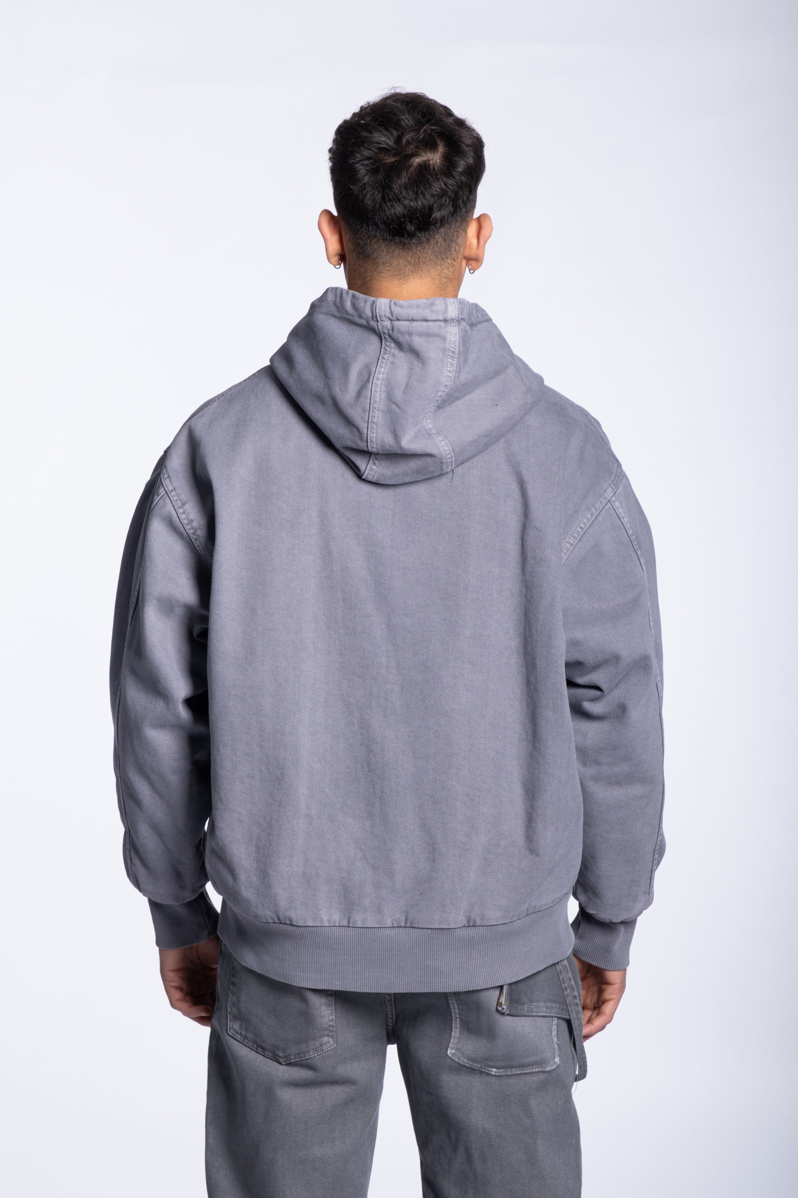 Hoody jacket gray denim full zip