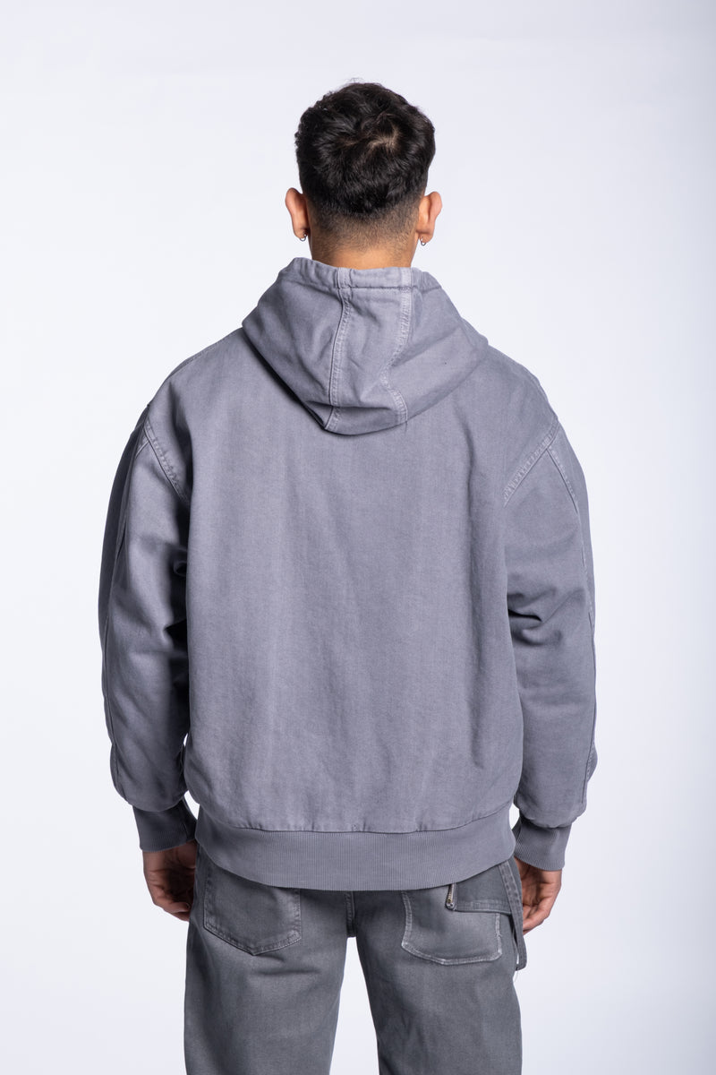 Hoody jacket gray denim full zip