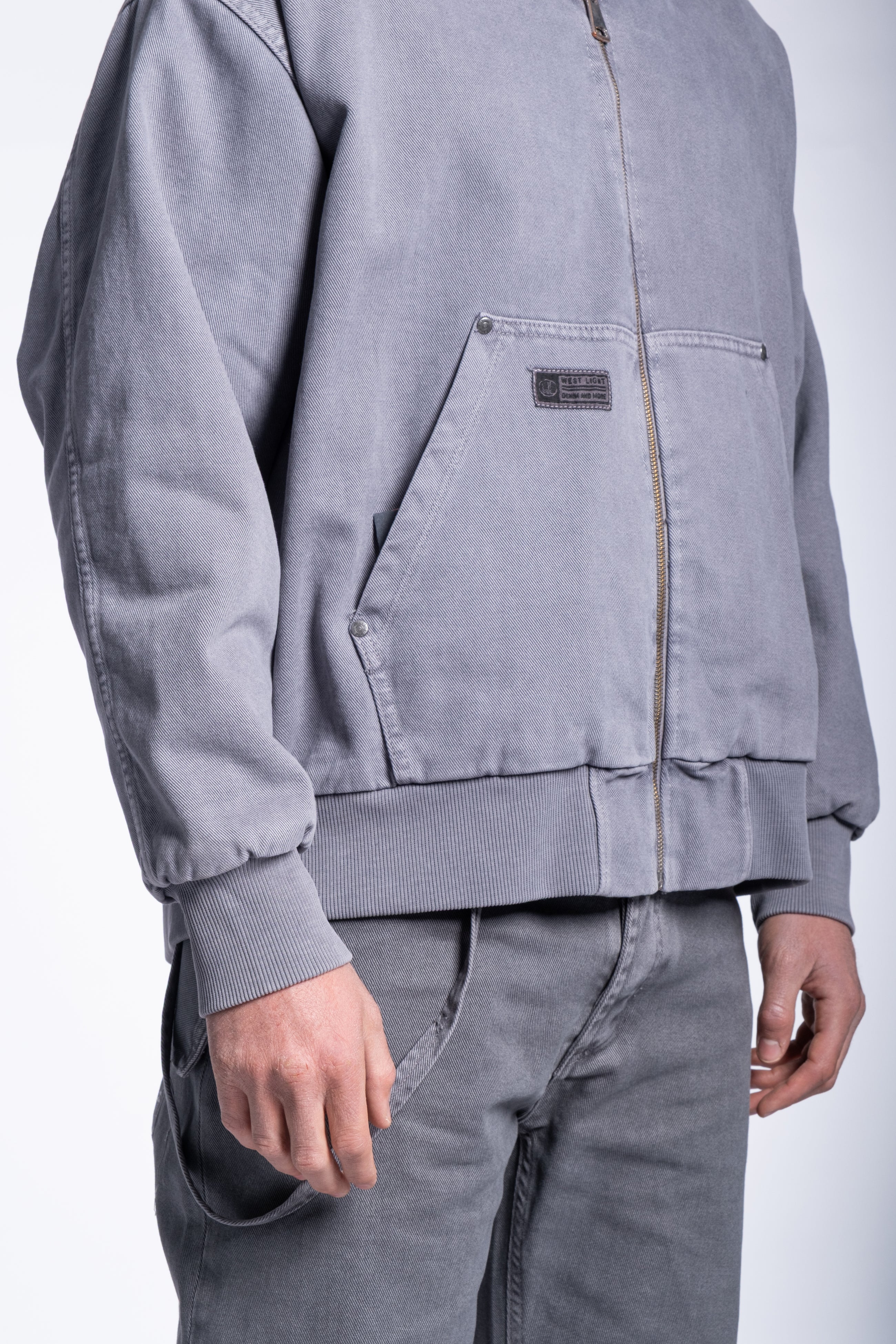 Hoody jacket gray denim full zip