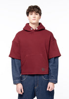 Burgundy denim boxy sweatshirt with sleeves