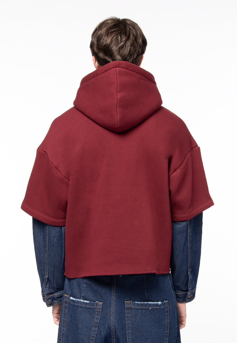 Felpa boxy bordeaux denim sleeves