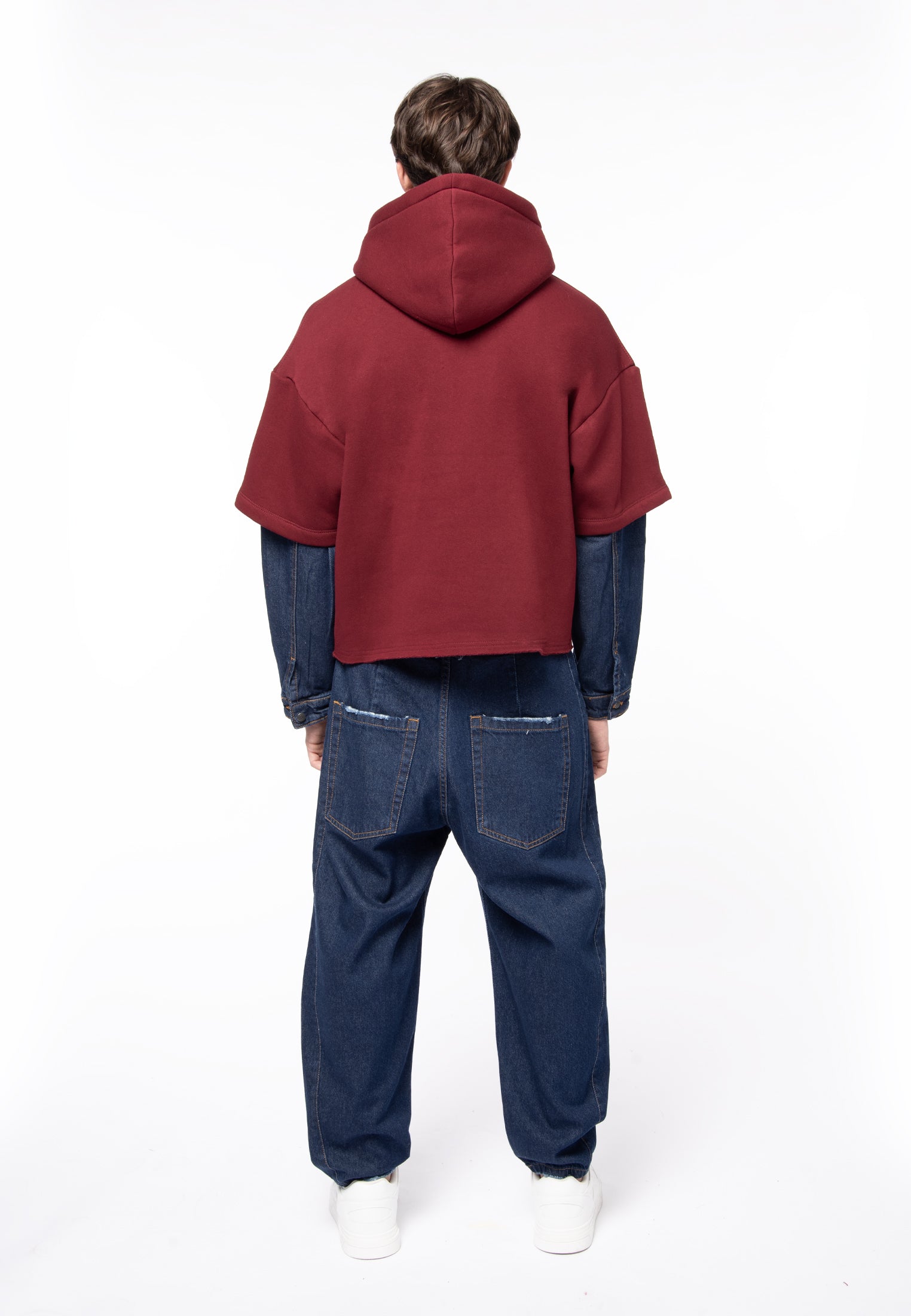 Burgundy denim boxy sweatshirt with sleeves