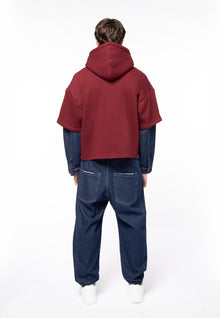 Burgundy denim boxy sweatshirt with sleeves