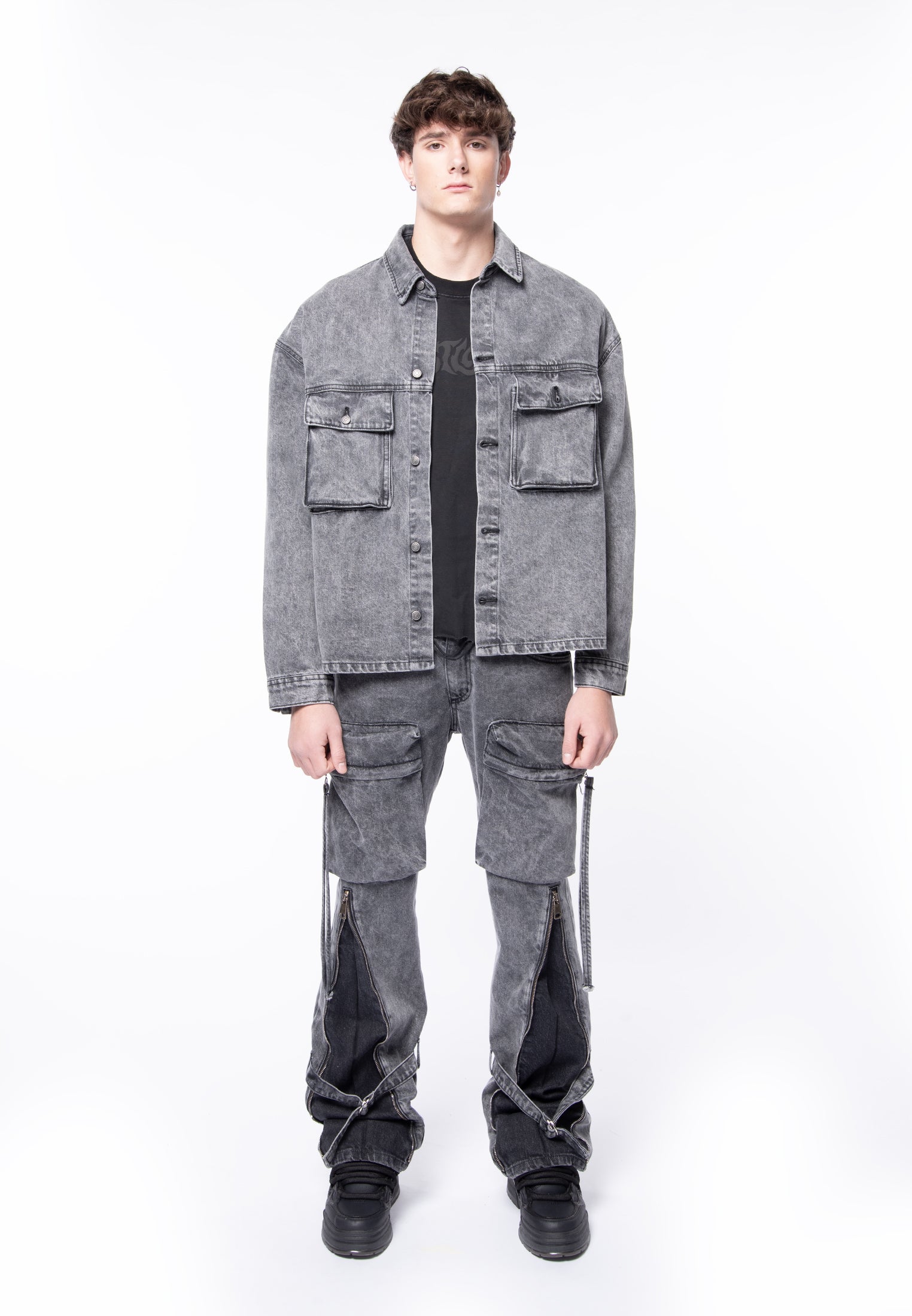 Black washed denim overshirt
