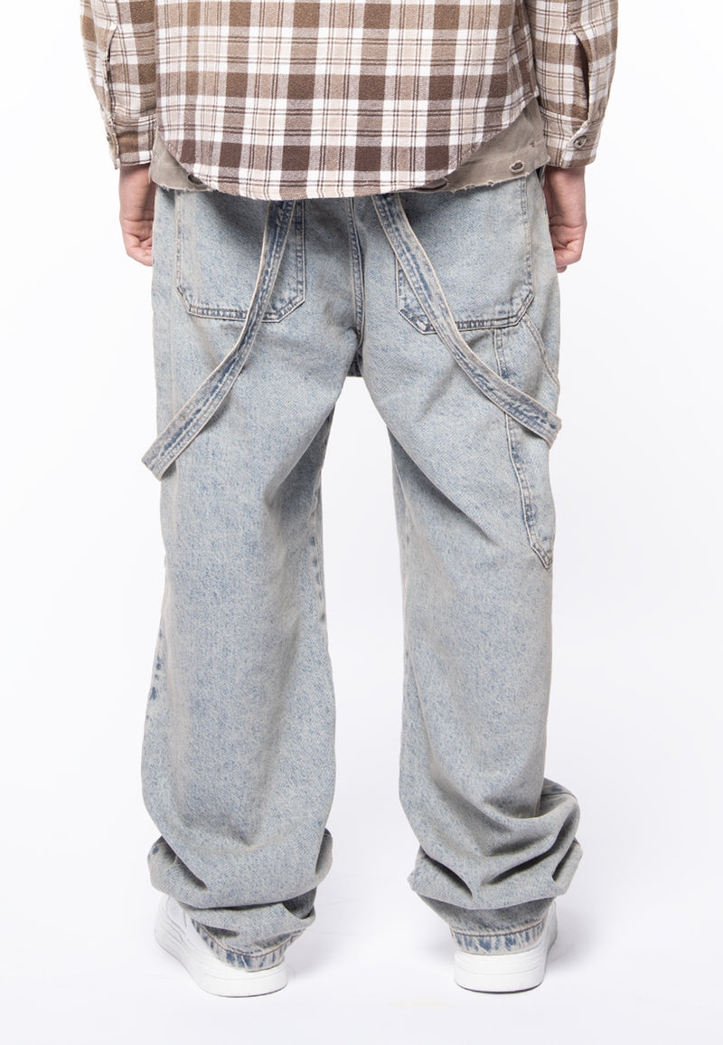 Salopette wide denim acyd wash