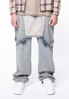 Acid wash wide denim dungarees