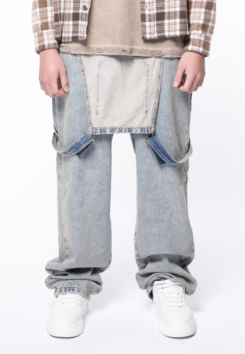 Salopette wide denim acyd wash