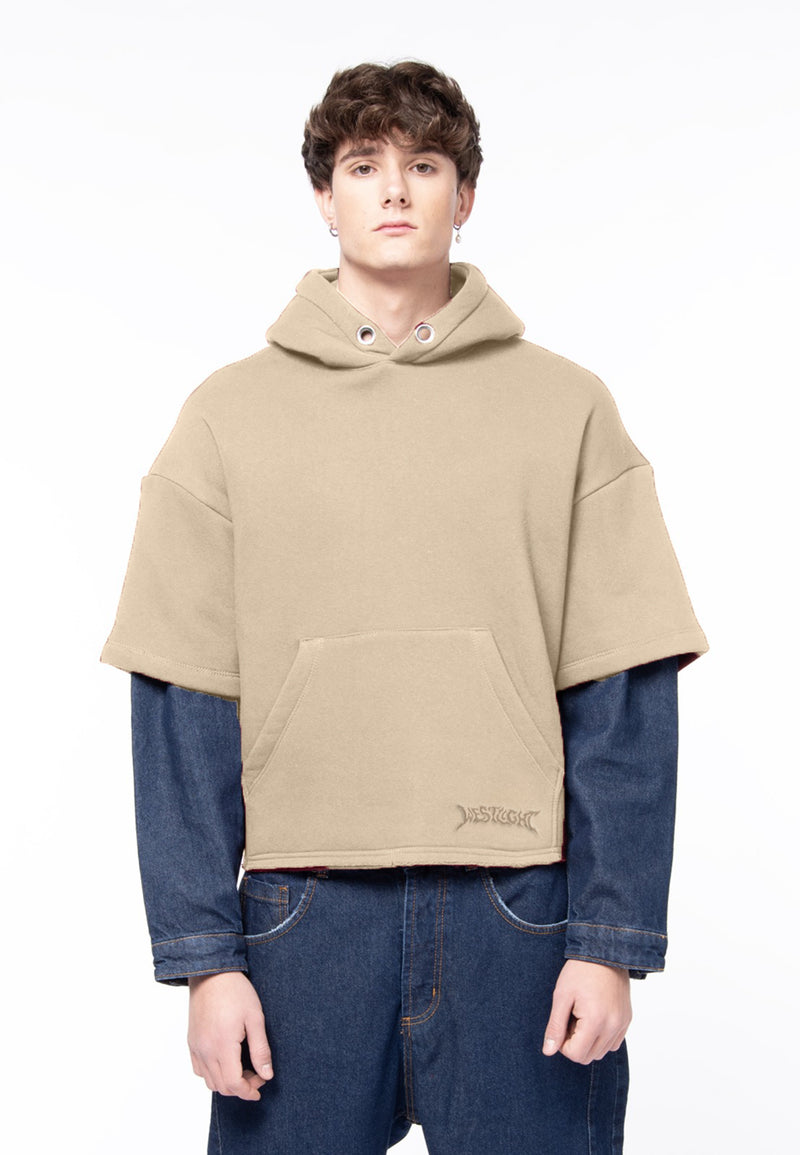 Felpa boxy beige denim sleeves