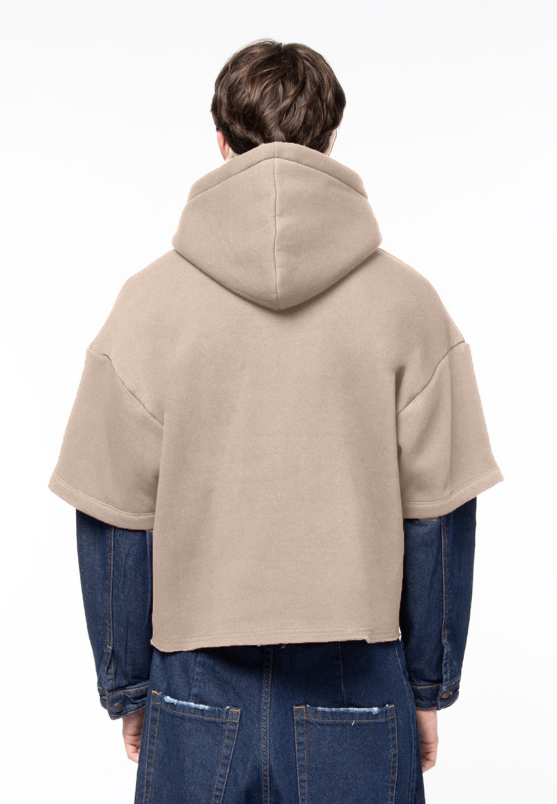Felpa boxy beige denim sleeves