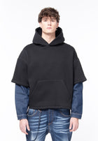 Boxy black denim sleeve sweatshirt