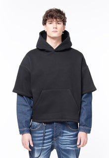 Boxy black denim sleeve sweatshirt