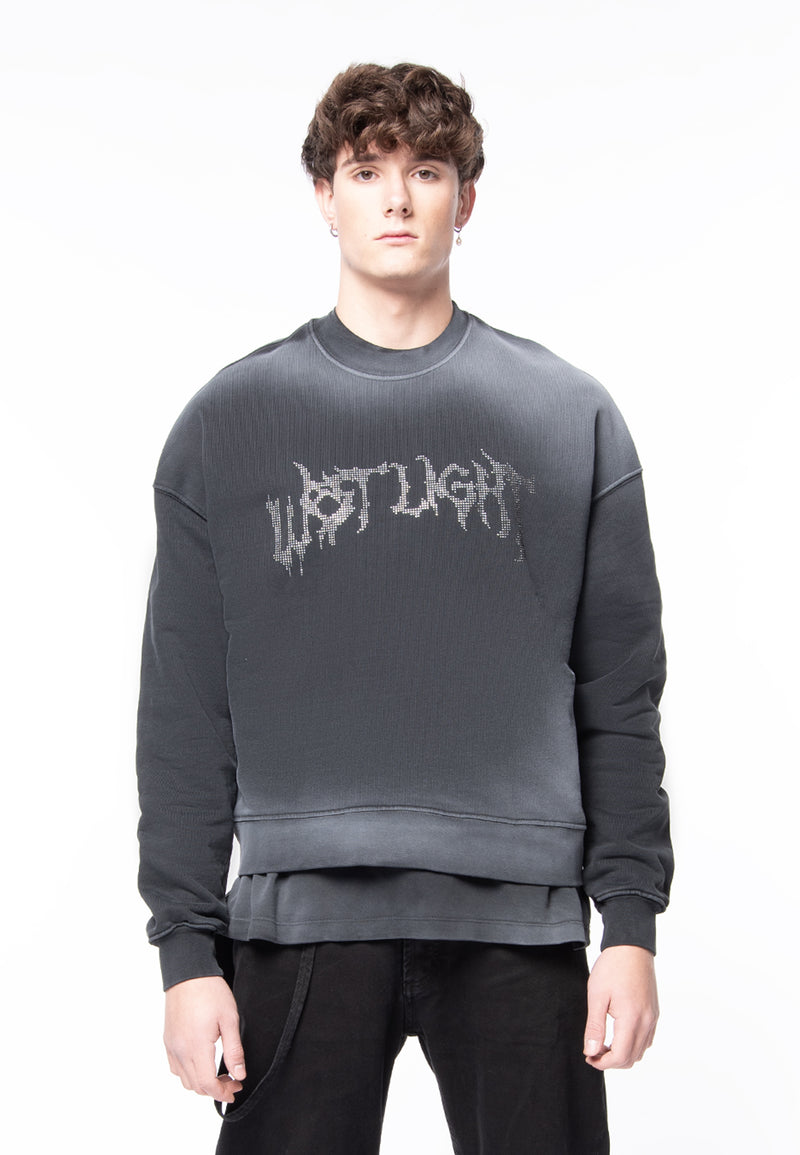 Felpa cropped black spray e logo strass