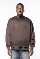 Felpa cropped brown spray e logo strass