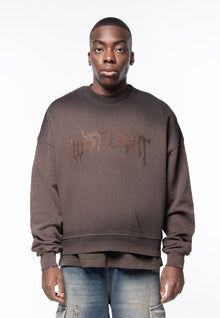 Felpa cropped brown spray e logo strass