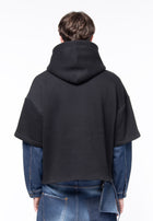 Boxy black denim sleeve sweatshirt