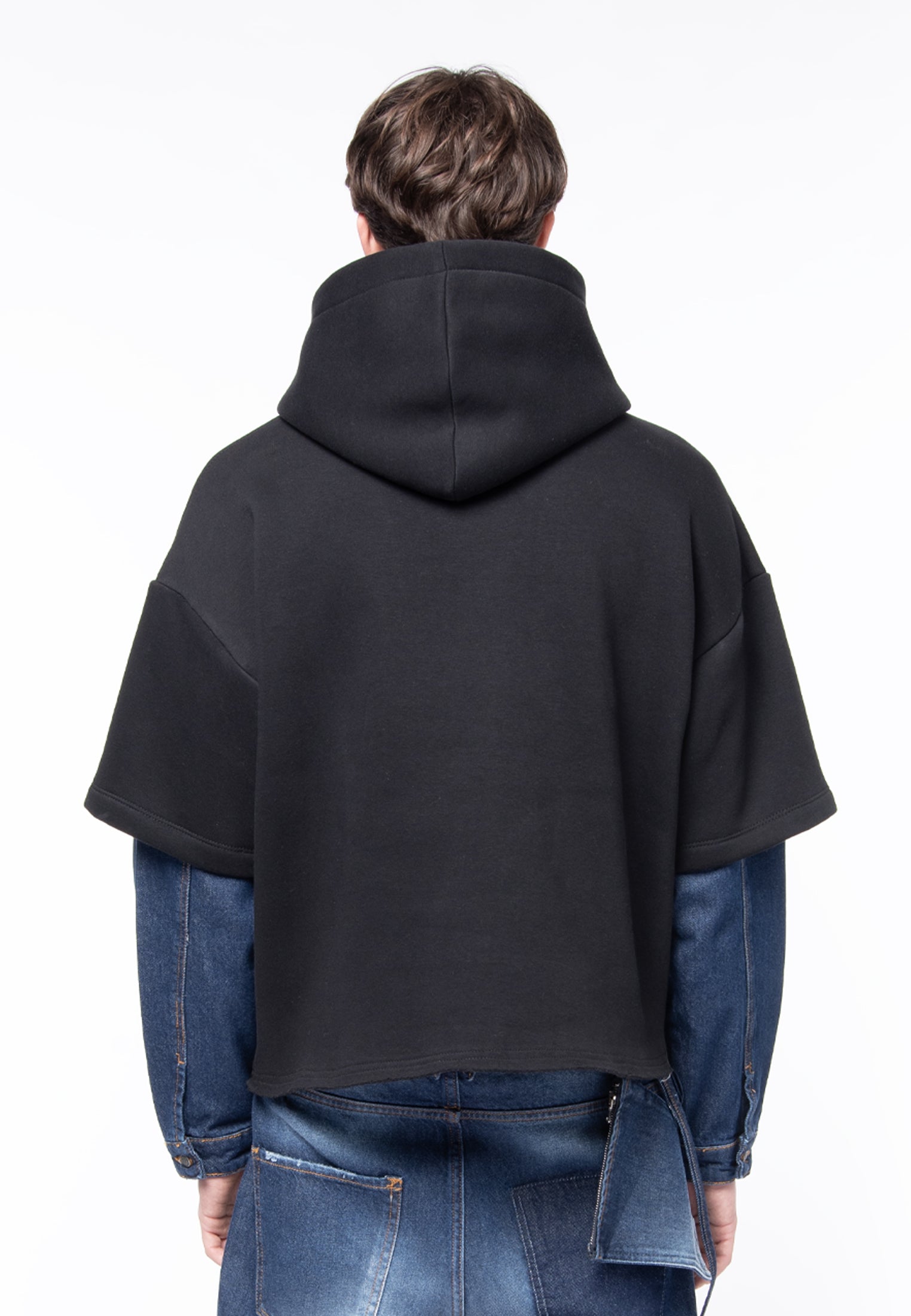 Boxy black denim sleeve sweatshirt