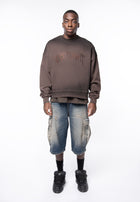 Felpa cropped brown spray e logo strass