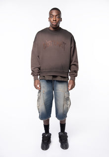 Felpa cropped brown spray e logo strass