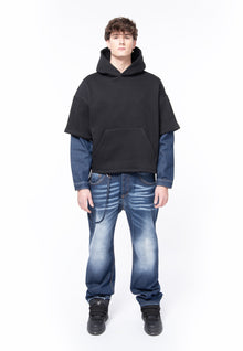 Boxy black denim sleeve sweatshirt
