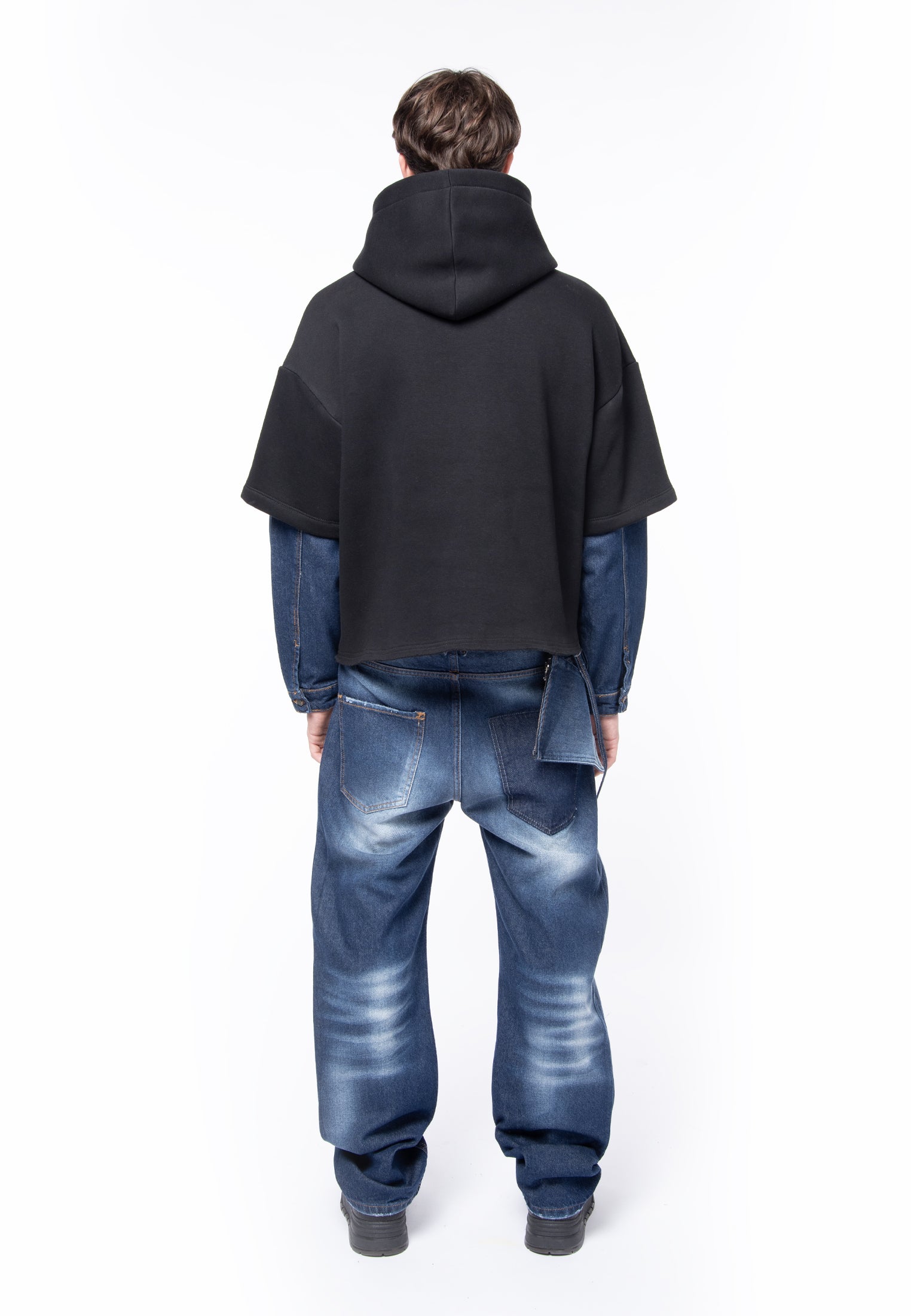 Boxy black denim sleeve sweatshirt