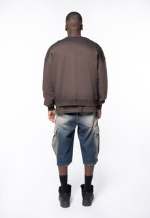 Felpa cropped brown spray e logo strass