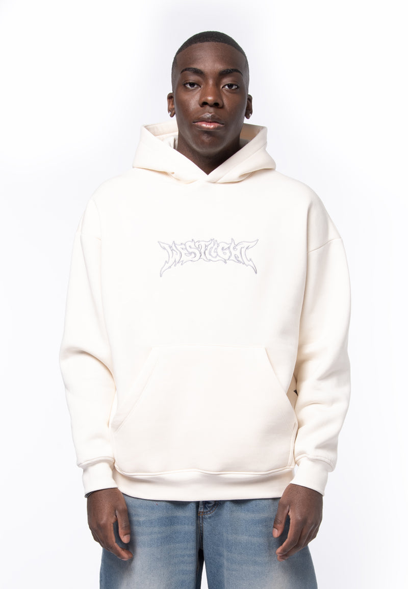 Felpa cappuccio oversize basic logo cream