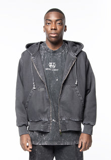 Black denim full zip hoody jacket