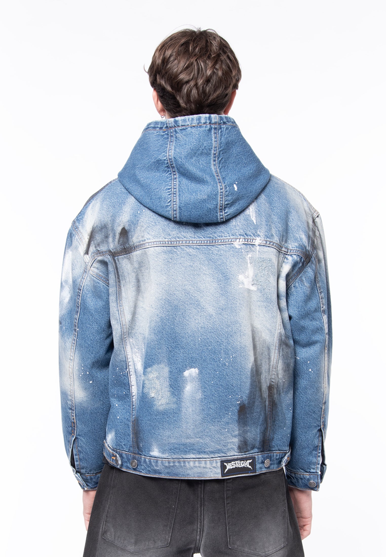 Dirty &amp; distressed denim hoody jacket