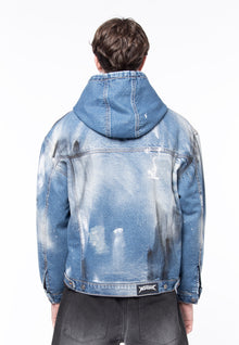 Dirty &amp; distressed denim hoody jacket