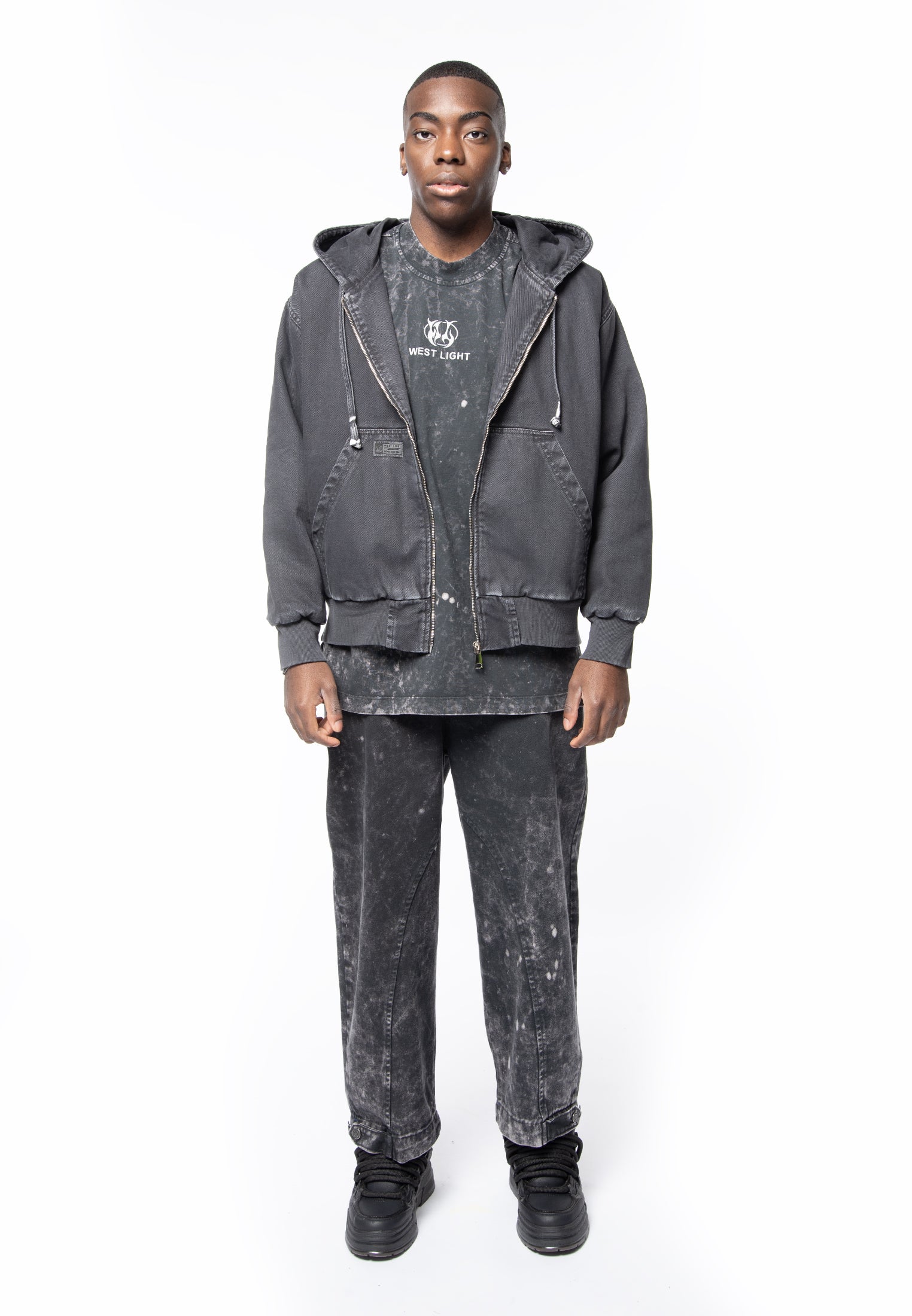 Black denim full zip hoody jacket