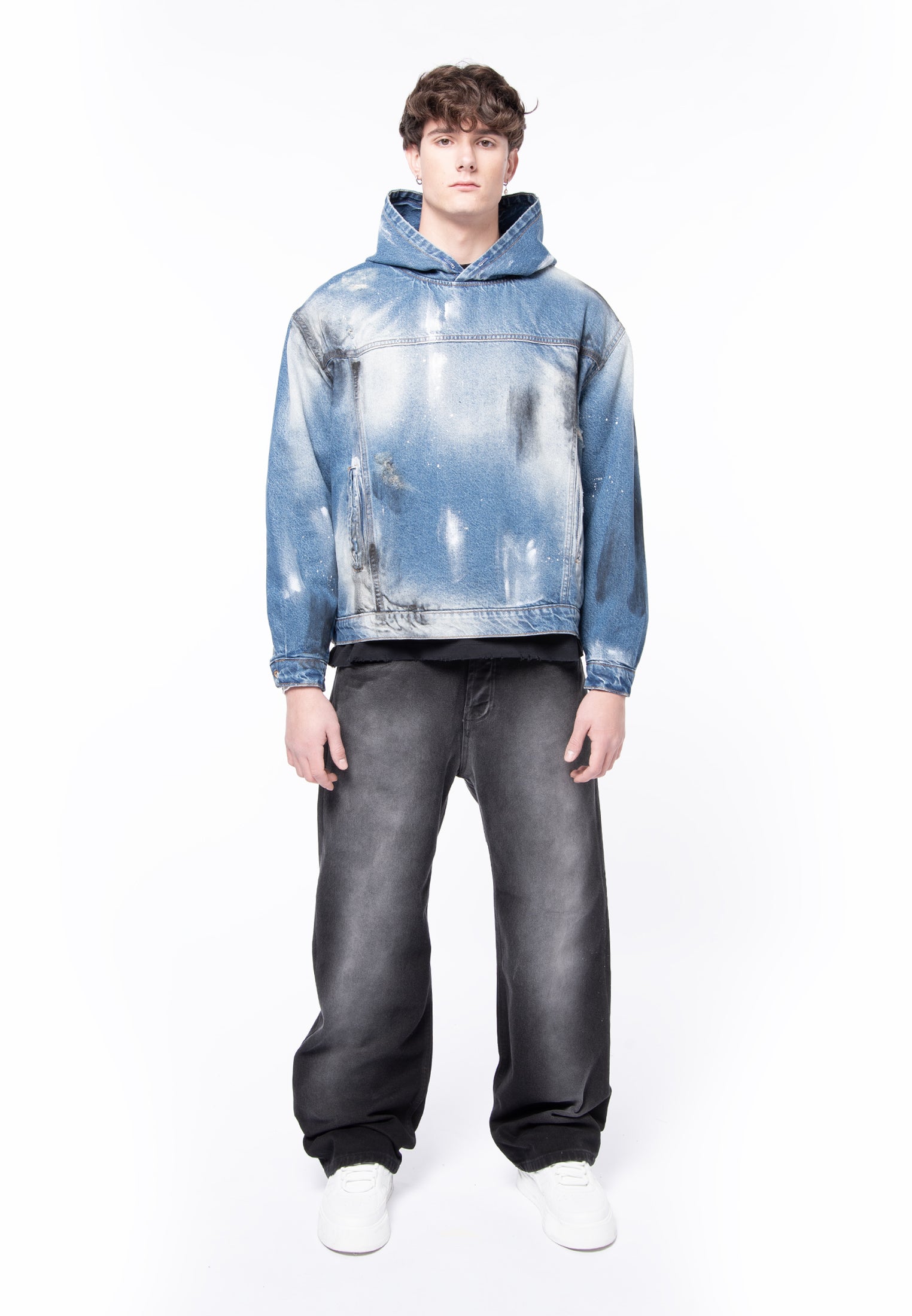 Dirty &amp; distressed denim hoody jacket