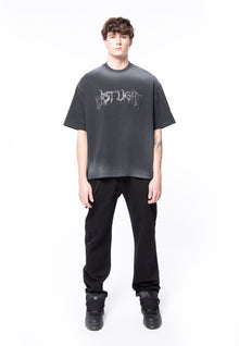 Boxy black spray T-shirt and rhinestone logo