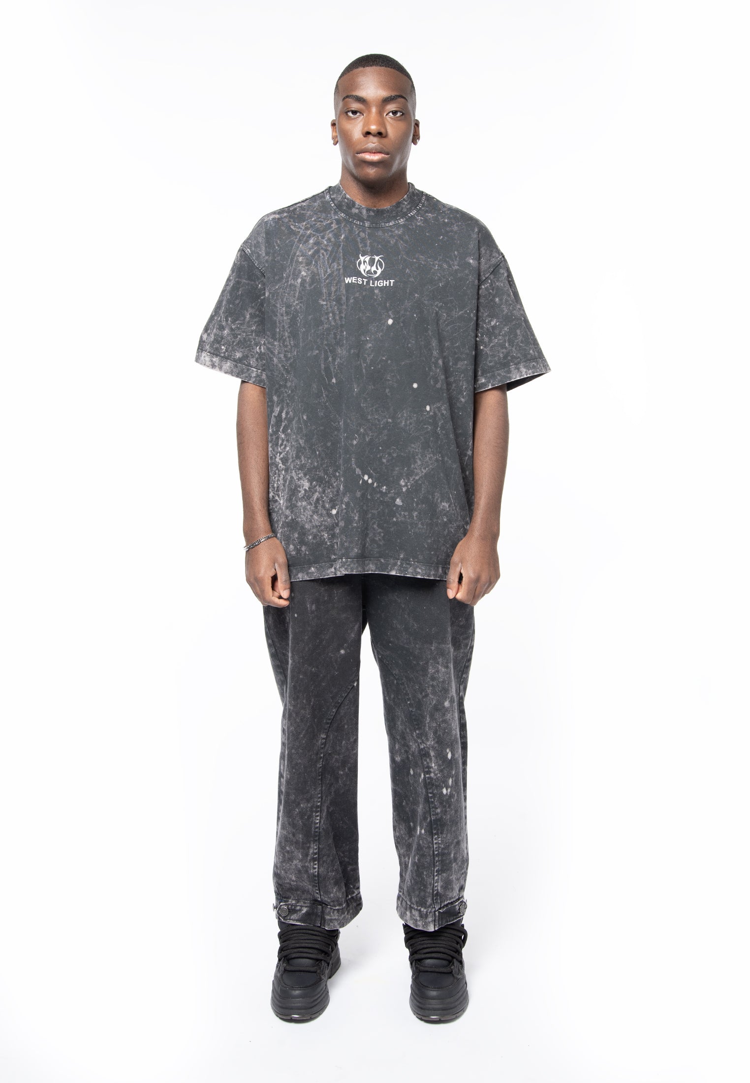 Acid dyed gray boxy logo t-shirt